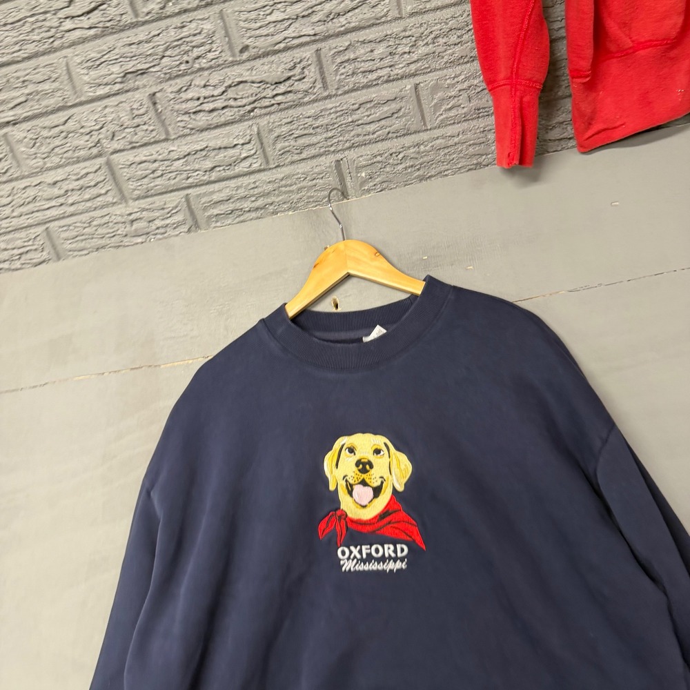 Ole Miss Oxford Mississippi Navy Crewneck Sweatshirt with Dog Graphic